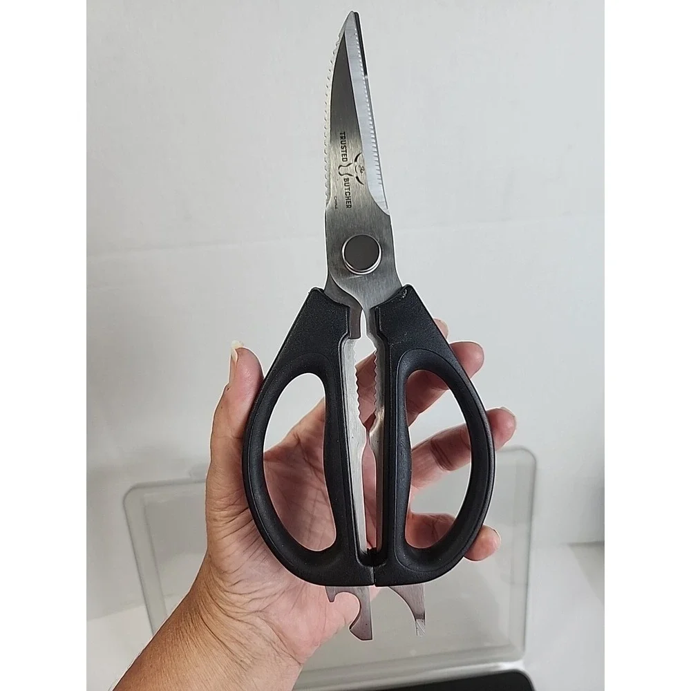 NEW Trusted Butcher 4 Pc Chef Set Scissors Paring Knife Meat Fork Sharpener NICE